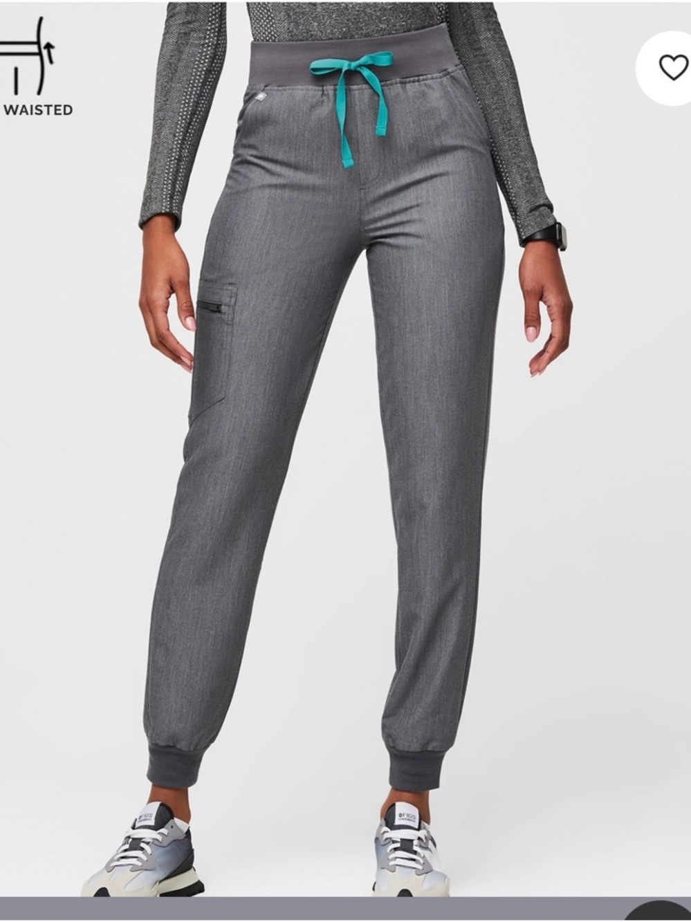 Figs Grey Jogger Pants with Teal Drawstring